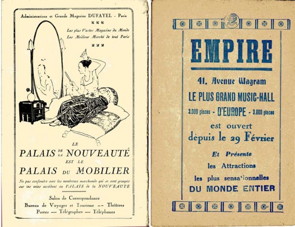 Magasins Dufayel (dos de la brochure) et Salle Empire page 18 