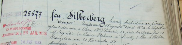 Extrait du registre de déclaration de faillite : H. Silberberg n'eut guère le temps de profiter du Louxor 