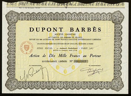 Une action Dupont Barbès (collection Nicole Jacques-Lefèvre)