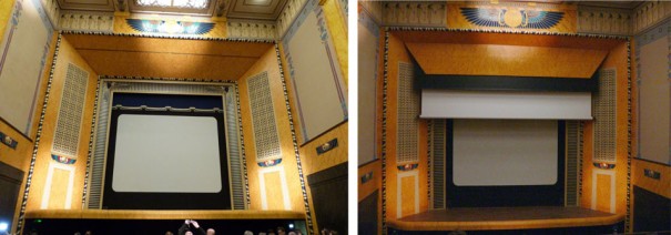 A gauche : l’écran de 1921 – à droite : descente du grand écran 