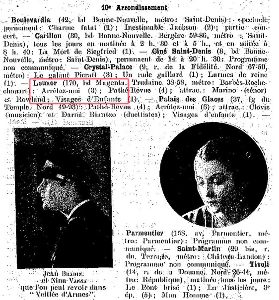 Programme des cinémas du 10e - La Semaine à Paris, 2 octobre 1925