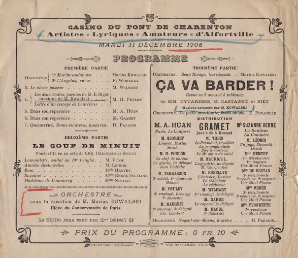Casino de Charenton 11 décembre 1906
