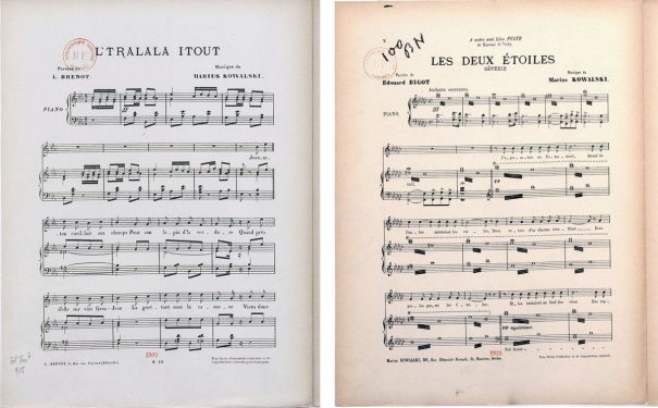 Deux partitions de Marius Kowalski conservées à la Bibliothèque nationale de France L’tralala itout (1909) et Les Deux étoiles, rêverie (1910)